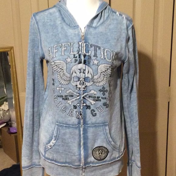 afflistion Jackets & Blazers - Affliction baby blue light hooded zip up jacket size medium from the buckle